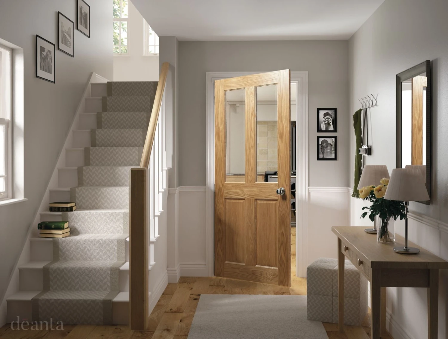 Deanta Internal Oak Pre Finished Bury Glazed Door - Image 3