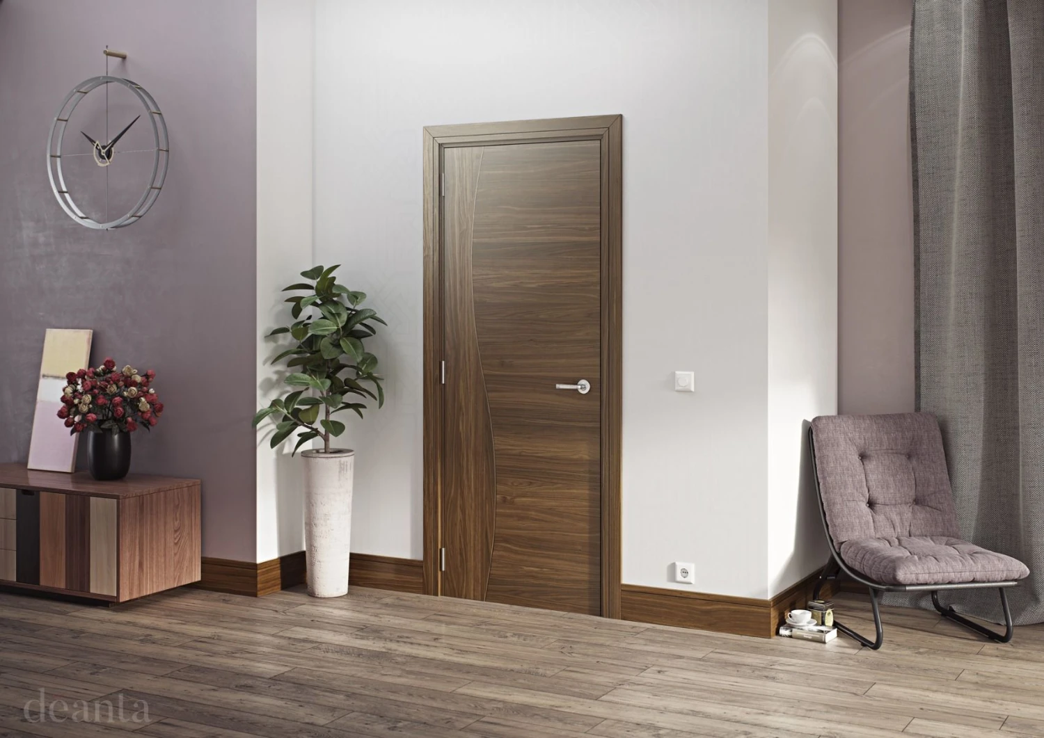 Deanta Internal Walnut Cadiz Pre Finished Fire Door - Image 3
