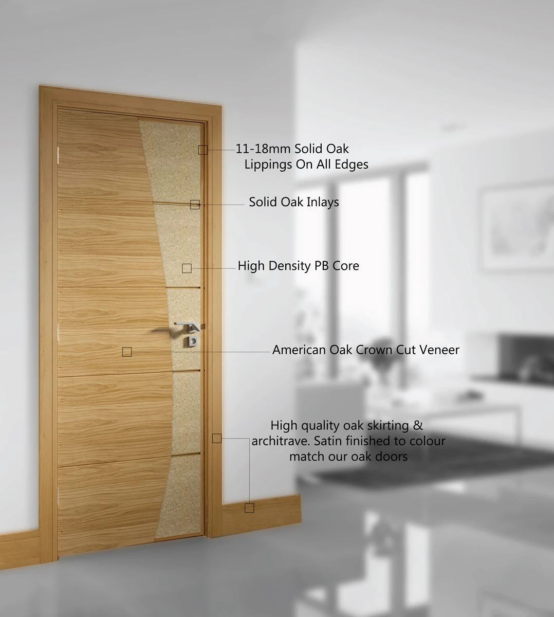 Deanta Internal Pre Sanded Clear Glazed Coventry Oak Fire Door - Image 4