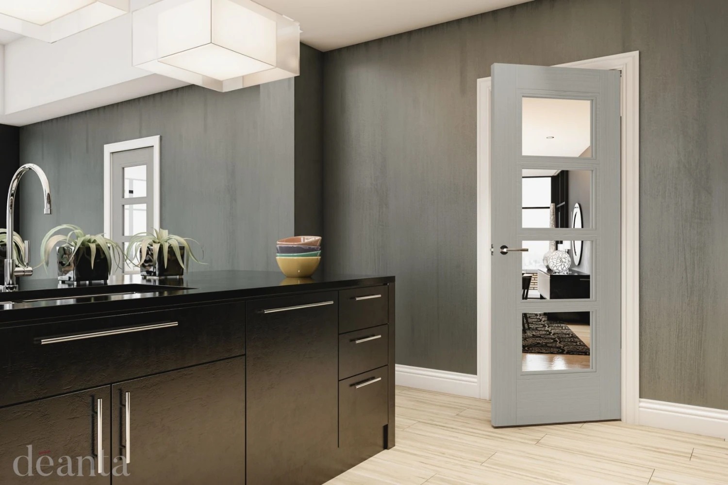 Deanta Light Grey Ash Montreal Pre FInished Glazed Door - Image 3