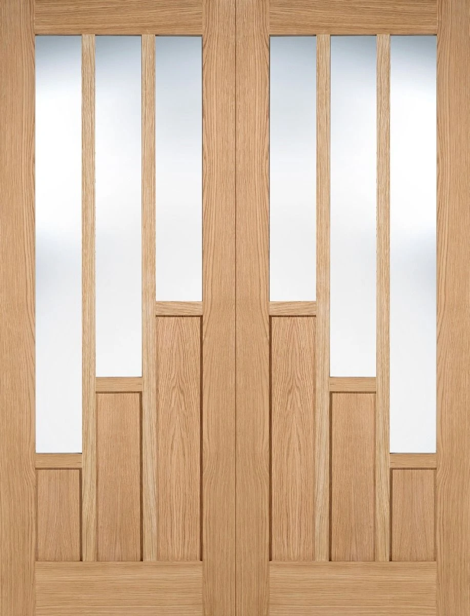 LPD Internal Un-Finished Oak Coventry Glazed 3L Pair With Clear Glass