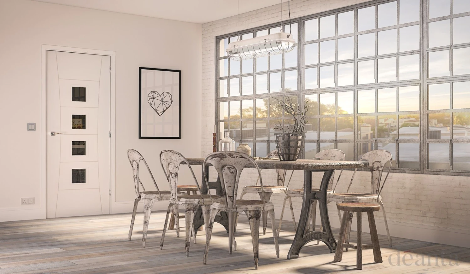 Deanta Internal Pamplona White Primed Glazed Fire Door FD30 - Image 3