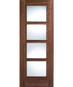LPD Internal Walnut Pre-finished Vancouver 4 Light Clear Glazed Fire Door