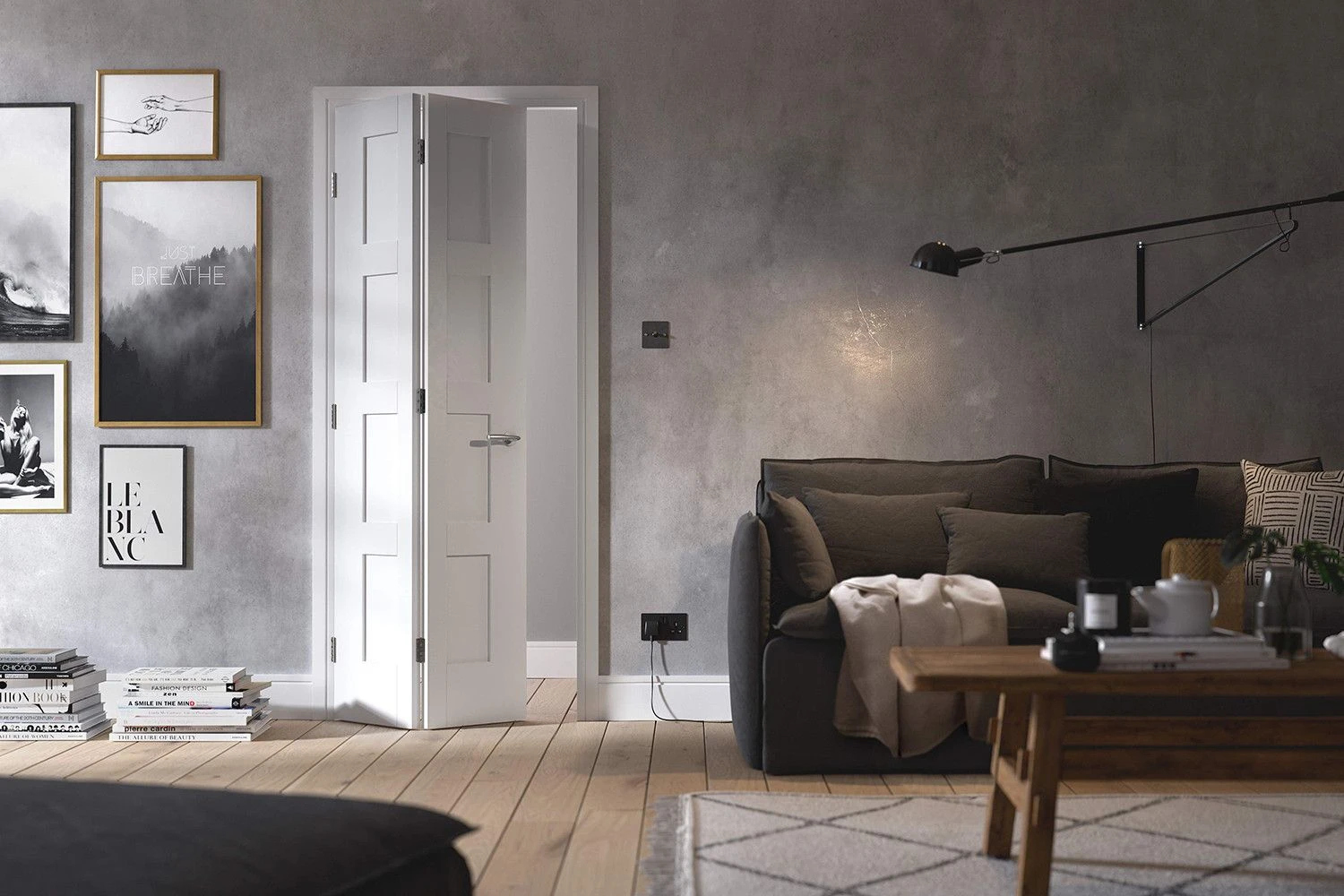 LPD White Primed Shaker 4P Bi-fold Door Complete With Track - Image 2