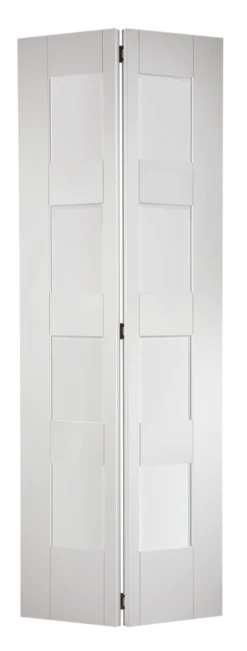 LPD White Primed Shaker 4P Bi-fold Door With Clear Glass Complete With Track